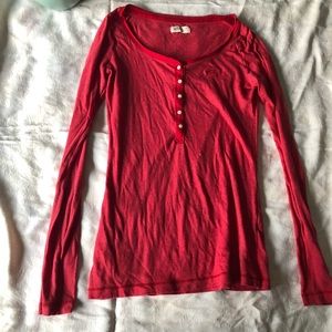 Long Sleeve Red Henley Top